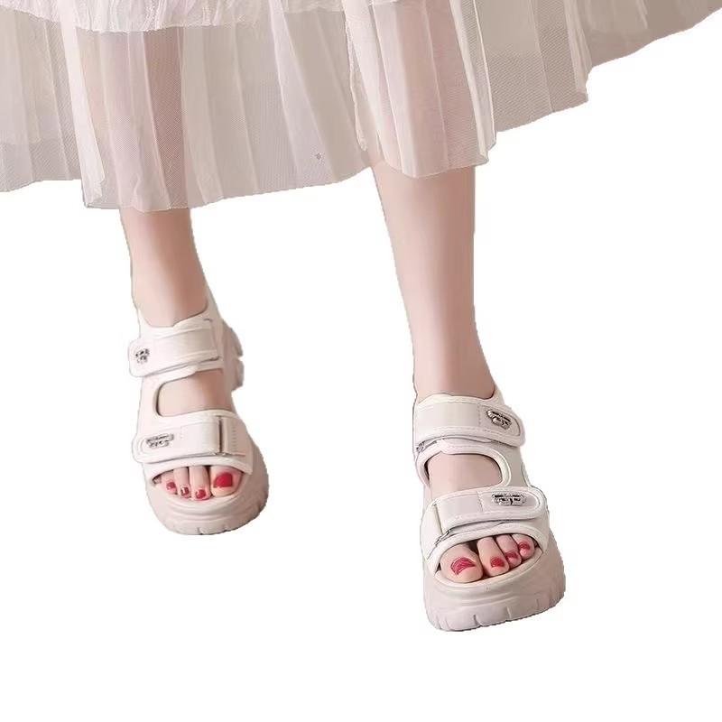 Sports sandals women's summer new versatile thick-soled heightening small Velcro muffin beach sandals