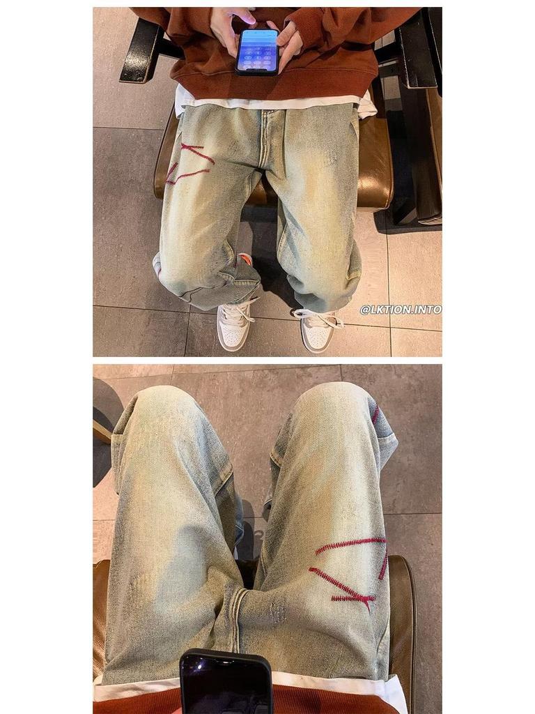 Herren Trendige Straight-Fit Washed Velvet Jeans - Amerikanischer Retro-Stil, Lockere Freizeithose für Frühling und Herbst.