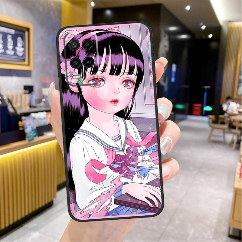 Cartoon Girl Aesthetic Case For Oppo A96 A76 A16 A17 A18 A60 A80 A40 A38 A58 A78 A98 A94 A74 A54 A15 A57 A77 A5 Pro