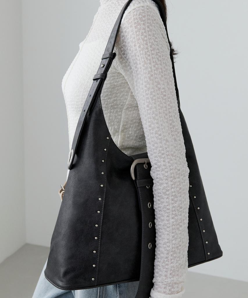 Rolarola Stud Leather Shoulder Bag Black