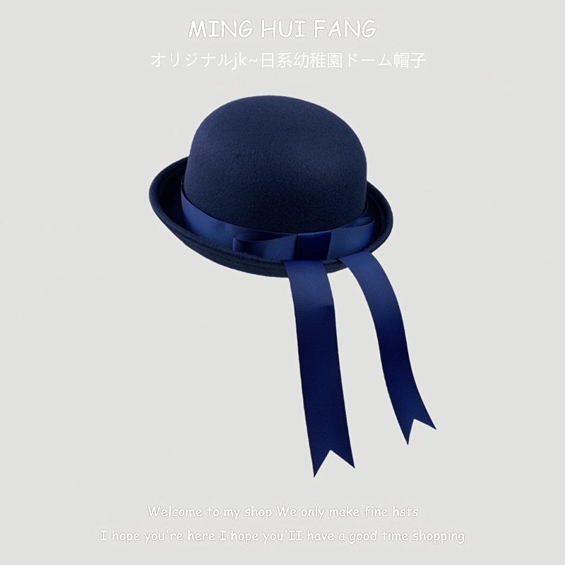 Eltern-Kind-Hut Fedora Damen Japanische JK-Uniformmütze Wollhut College-Stil Schleifenband Kindergarten Matrosenhut 56-58cm adult blue