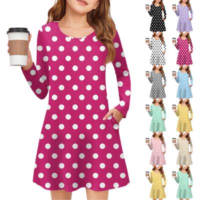 Girls' Long Sleeve Dress - Color Pocket Dress