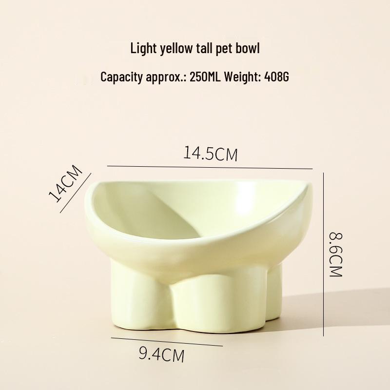 Ceramic Anti-Tip Elevated Slanted Cat Bowl for Cervical Spine Protection - Suitable for Food or Water
