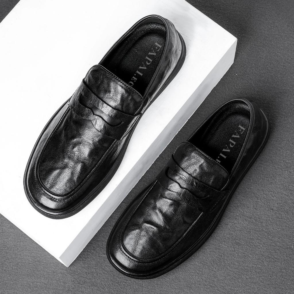 Lazy loafers men's one-pedal Doudou shoes men's casual leather shoes soft soles fashionable trendy non-slip soft soles