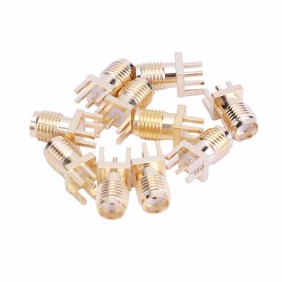 10 Pcs SMA Female Base Socket Jack 50 Ohm RF Connector Brass Solder PCB Board Edge Mount Adapter with 4 Pins