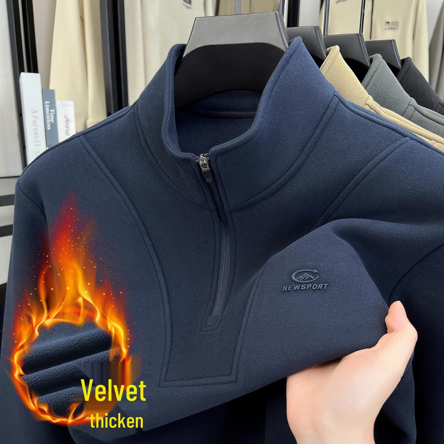 Men s 2025 Fleece-Lined Half-Zip Hoodie, Trendy, Warm, Cold-Resistant Base Layer XXL-180
