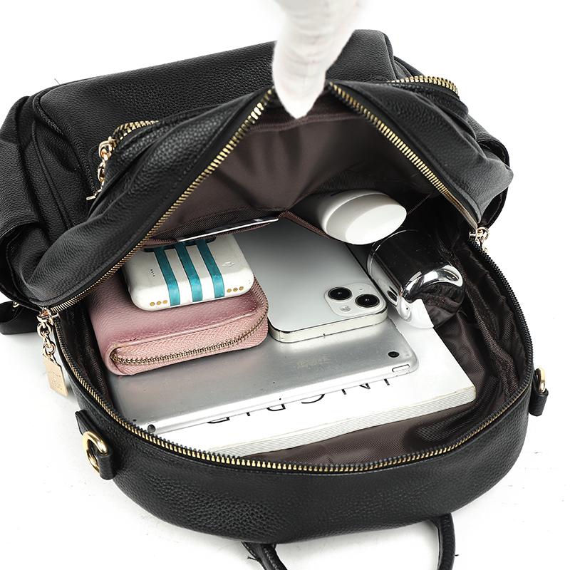 Vintage Backpack Women's Solid Color Backpack Large Capacity Schoolbag