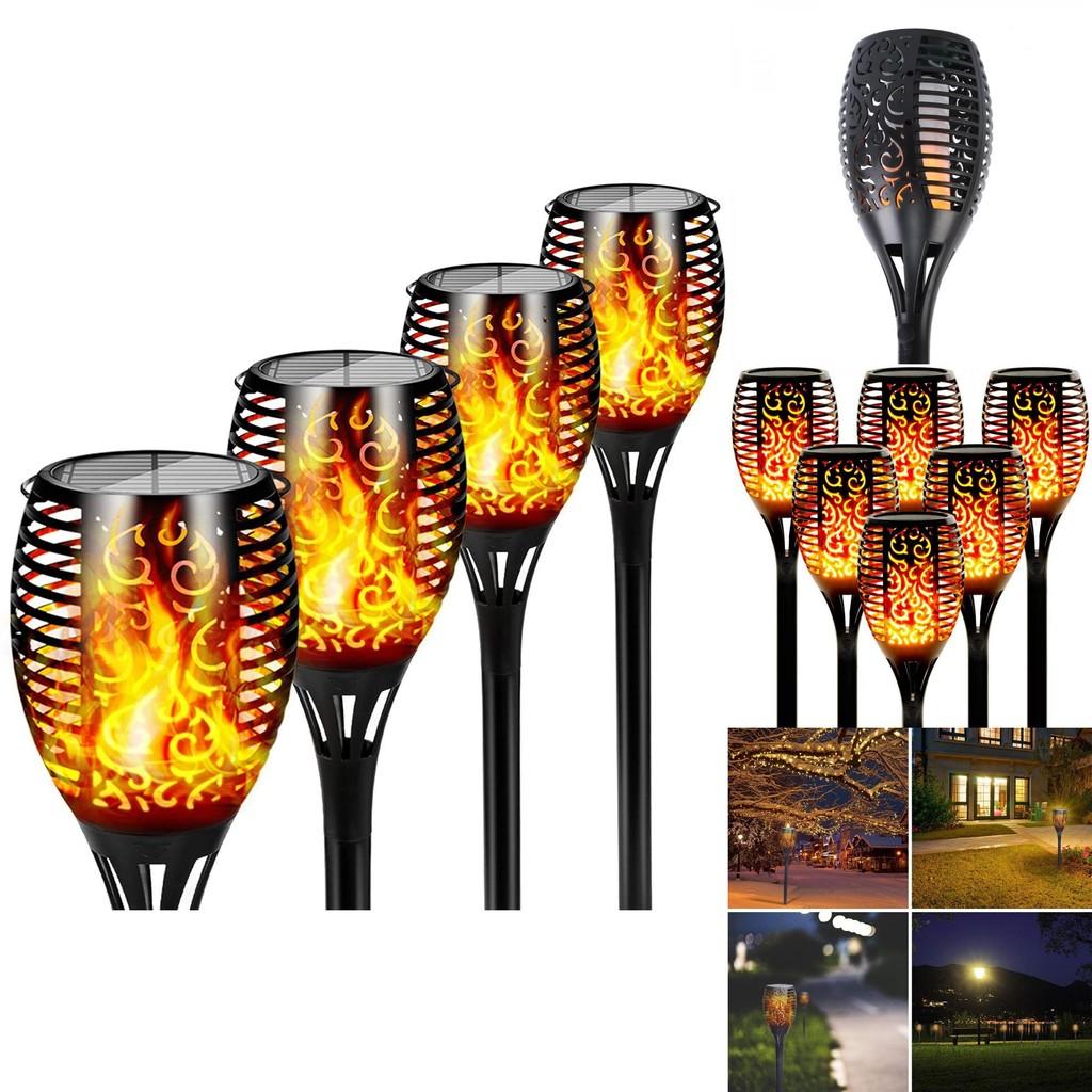 Elegant Solar Flame Torch Light With 12 Led Amber Glow Perfect For Outdoor Garden Decor