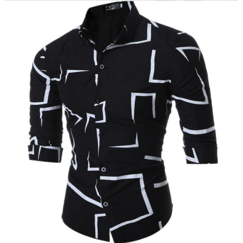 Men's Shirt Stand Alone Shirt Men's Irregular Printed Men's Long Sleeve Shirt Bottom Shirt
