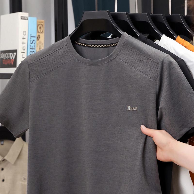 Summer Men s Ice Crew Neck Short Sleeve T-Shirt Breathable Minimalist Versatile Comfortable Printed Top M