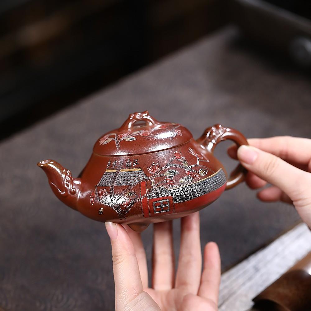 111ml Vintage Yixing Purple Clay Teapots Famous Master Handmade Han Tang Stone Scoop Pot Raw Ore Section Mud Kettle Zisha Teaset