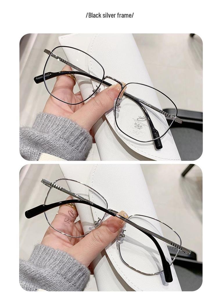 Men's Flat Light Polygon Eyeglass Frame, Enhances Facial Appearance, Women's Glasses with Myopia and Blue Light Protection.