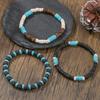 Handmade beaded volcanic stone turquoise bracelet men's retro multi-layer elastic stacked wooden bead coconut shell bracelet non-fading