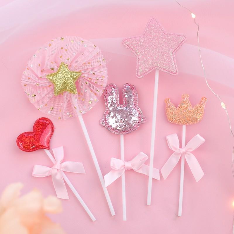 Pink Themed Cake Decor: Heart & Cloud Balloons with Insert Cards for Birthday Parties