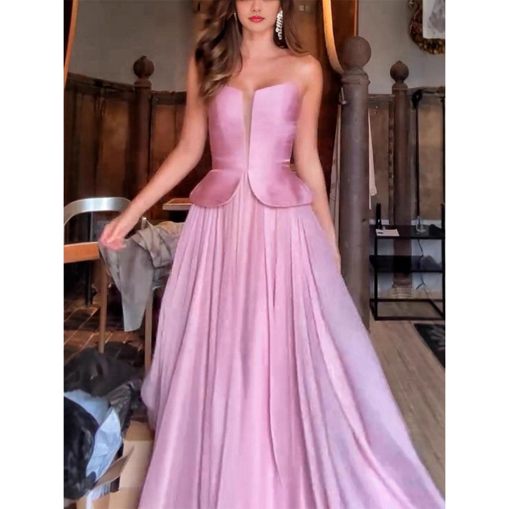 French Style Wrap Chest Sleeveless Long Dress, Fashion Women's Casual Evening Party Dress for European American Women