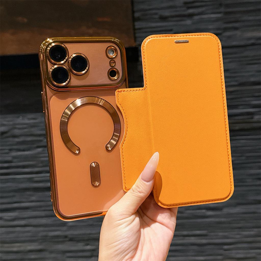 For IPhone 17 Promax Flip Cover Leather Case for Apple 16 Phone Case 17air Electroplating Magnetic 13