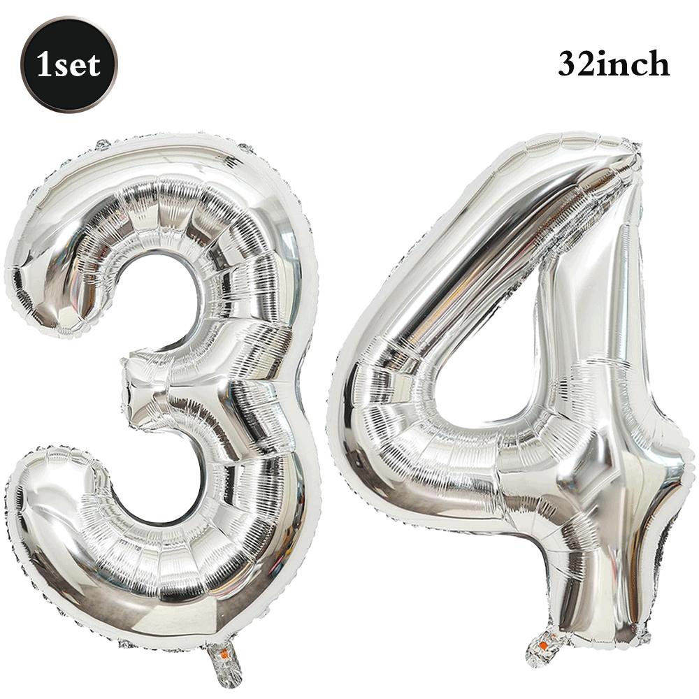 32inch Silver Number Foil Balloons Large Digit 0-9 Helium Globos Happy Birthday Party Decor Wedding Anniversary Graduation 2026