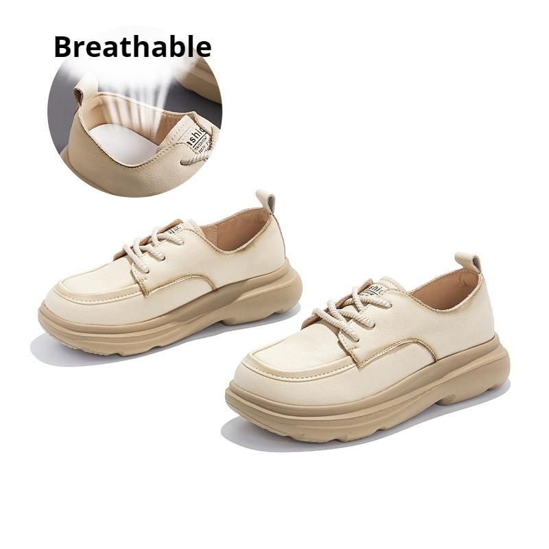 Туфли из натуральной кожи на пенопластовой подошве универсальные ретро белые туфли женские лоферы на толстой подошве модная женская обувь 35 бежевый 4698₽