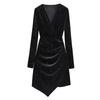 Women Short Dress V Neck Long Sleeves Pleated Pure Color Slim Fit Sheath Irregular Hem OL Commuting Party Prom Mini Dress Evening Events