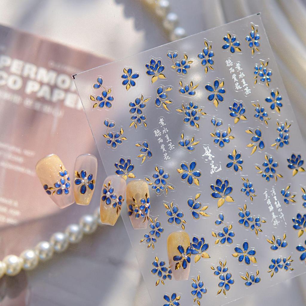 Tomoni Translucent Luxury Nail Stickers: Gold, Fruit, Red Flower, Leaf Designs