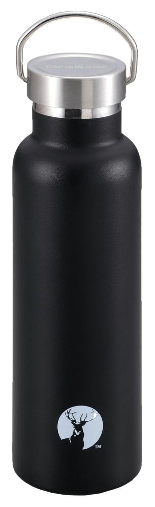 CAPTAIN STAG Sportowa butelka na wodę Butelka do bezpośredniego picia Podwójna butelka ze stali nierdzewnej Butelka z izolacją próżniową HD 600 ml Czarna średnica zewnętrzna 73 x