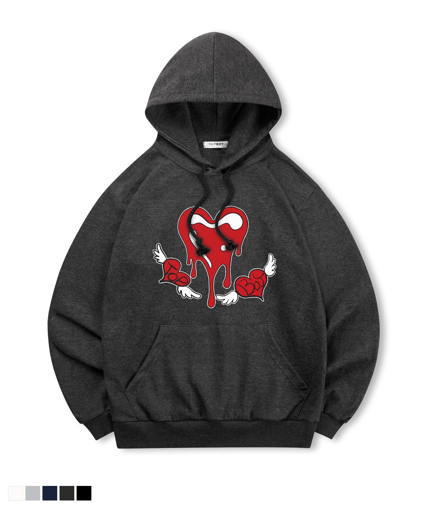 Top Boy [Non-Fleece Or Fleece-Lined] Heart Flow Print Hooded Sweatshirt (Type C) (Fleece-Lined) Black Pth1065/Xl