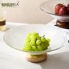 1PCS Creativity Glass Small Fruit Plate With Wooden Base Fruit Plate Home Decorative Plate Living Room Coffee Table Candy Plate