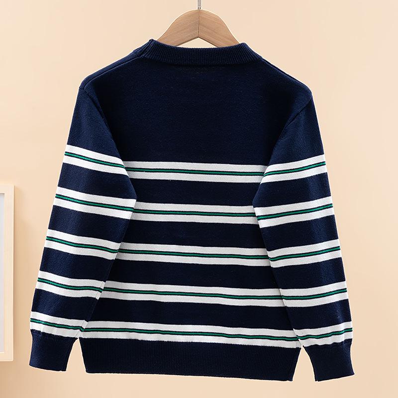 Boys' Striped Cotton Knit Sweater - Autumn Thin Fashion Top for Students