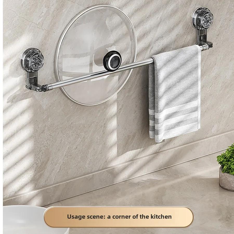 Suction Cup Wall Towel Rack No Drilling Single Rod Retractable Towel Rack Self-adhesive Storage Rack Kitchen Bathroom Accessorie