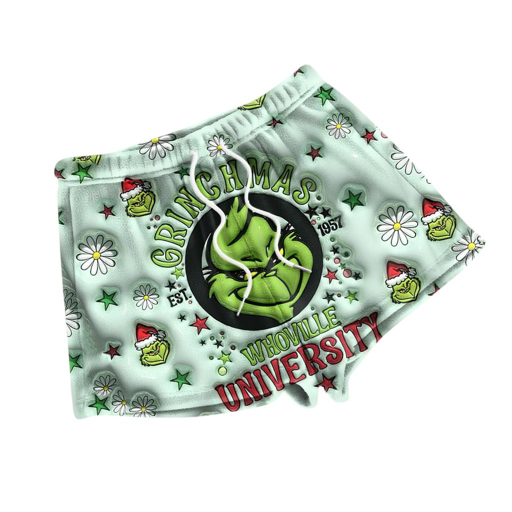 Dámské módní volné pyžamové šortky s fleecovým vánočním potiskem, ležérní kalhoty