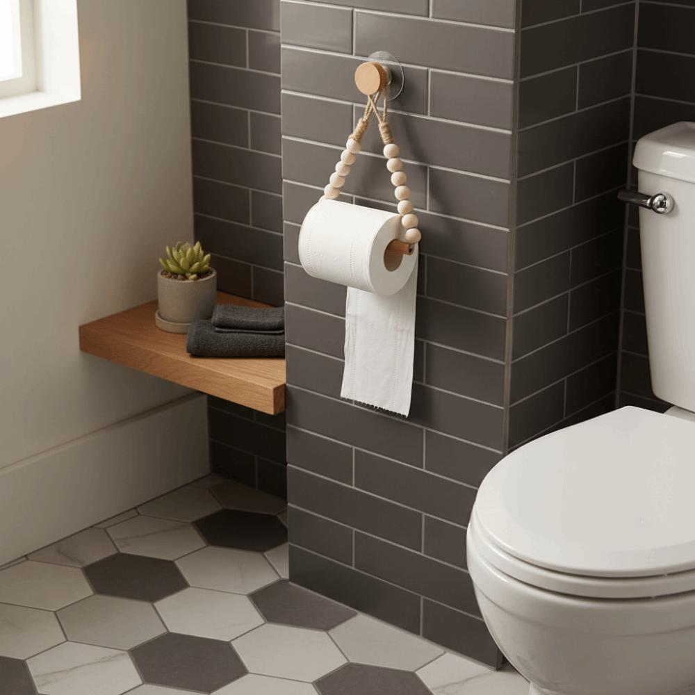 Nordic Style Wood Tissue Holder Handwoven Rope Roll Paper Holder Towel Display