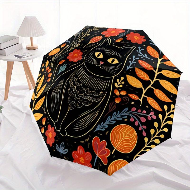 1pc Cat Flowers Automatic Open/Close Umbrella, Portable Folding Umbrella for Travel,suitable As a Gift for Various Festivals