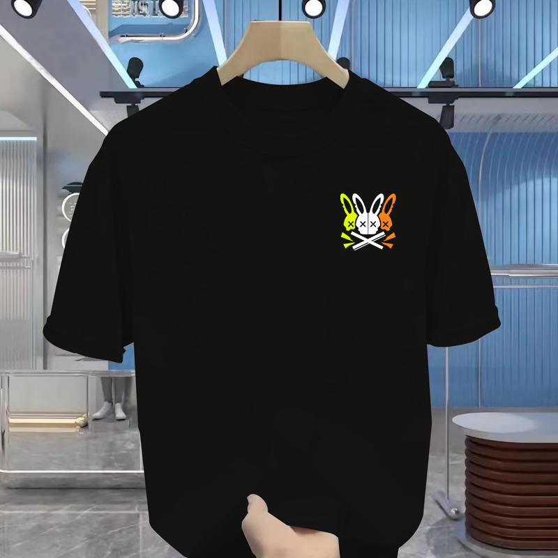 Men's 100% Cotton Summer Loose Fit Large Rabbit Skull Graphic Printed Slim Fit Casual Sports Round Neck Short Sleeved T-shirt