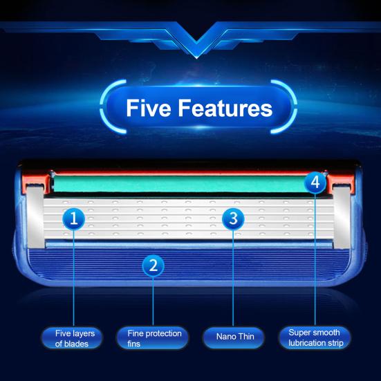 4Pcs Men Razor Blade Refills 5 Layers Stainless Steel Manual Shaver Trimmer Blades Cartridges Replacement Husband Father Gift