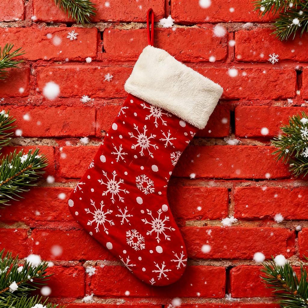 Large Red Snowflake Christmas Stocking - Festive Decoration & Gift Bag
