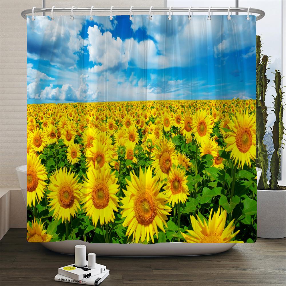 Beautiful Colorful Sunflower Flower Printed Shower Curtains Frabic Waterproof Polyester Decor Bath Curtain With Hooks 240x180cm