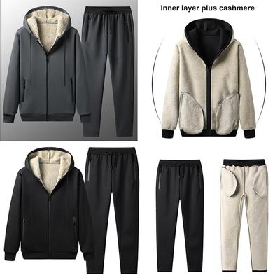 Warm Lamb Mens Set Warm Thick Hooded Jacket+Pants 2PC Sets Men Cashmere Hoodies Zipper Tracksuit Man Sports Suit Plus Size 4XL