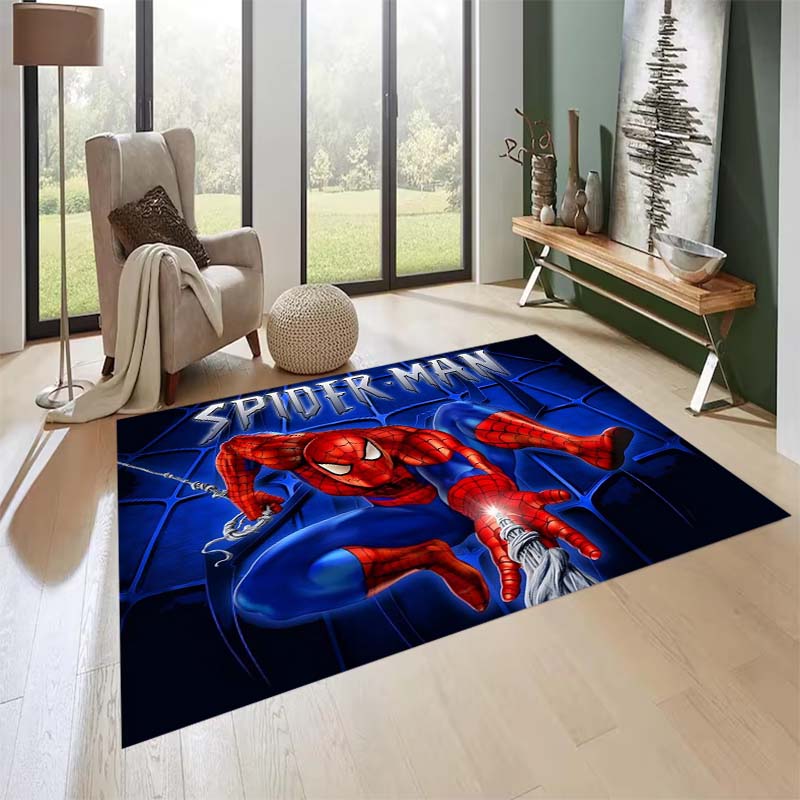 New custom-designed, cool Spider-Man rugs are available for your entryway, bathroom, and bedroom – featuring a spiderweb pattern