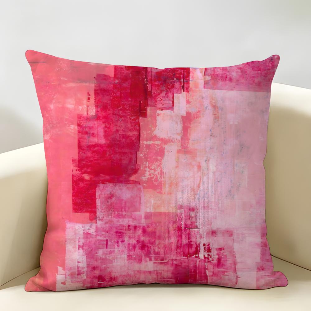 Red Abstract Art Pattern Cushion Cover Natural Linen Organic Fabric Double-Sided Printing Breathable Perfect For Home Decor
