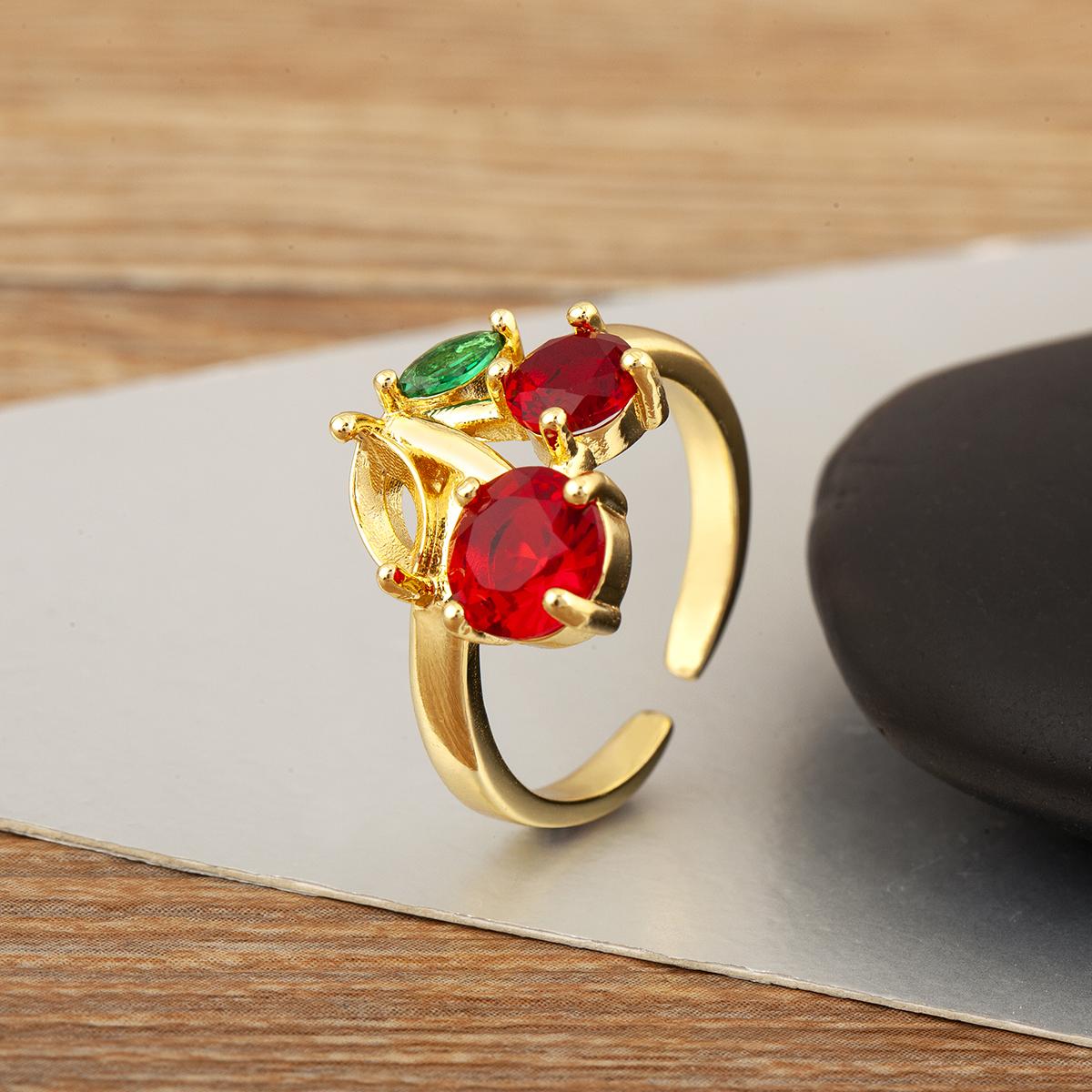 

Nidin Fashion Cute Cherry Strawberry Shape Charm Adjustable Open Rings For Women Girl Shiny Zircon 10 Styles Fine Finger Jewelry resizable