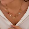 Evil Eye Charms Necklace for Women Cute Creative Heart Gold Color Boho Collars Sun Strawberry Pendant High Quality Party Jewelry