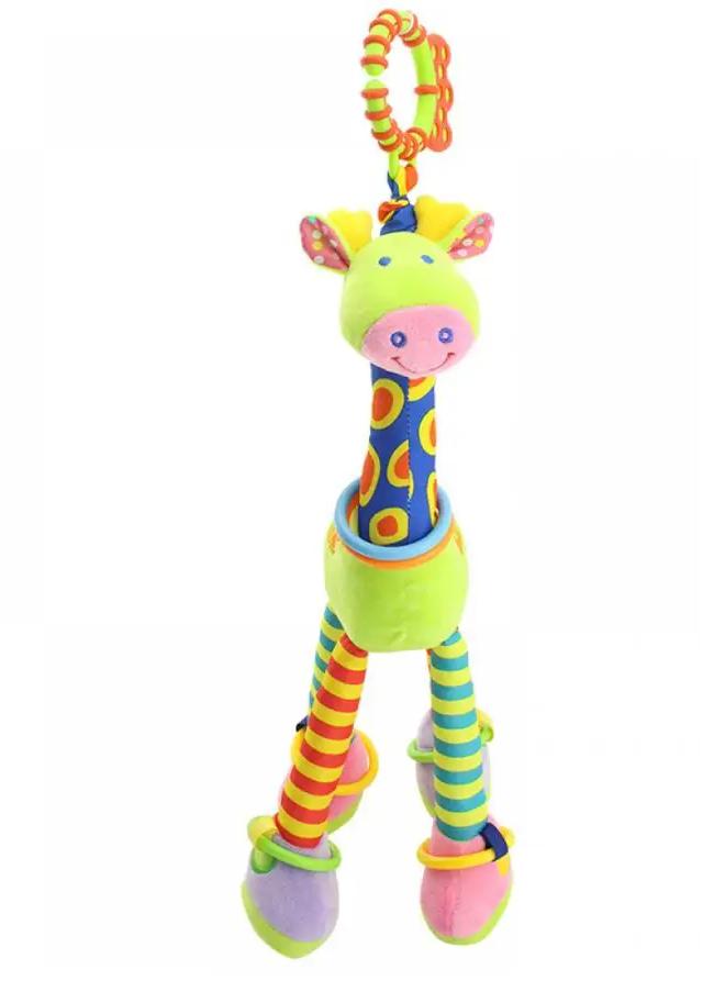 Soft Giraffe Animal Handbells Rattles Plush Infant Baby Development Handle Toys  with Teether Baby Toy for Newborn
