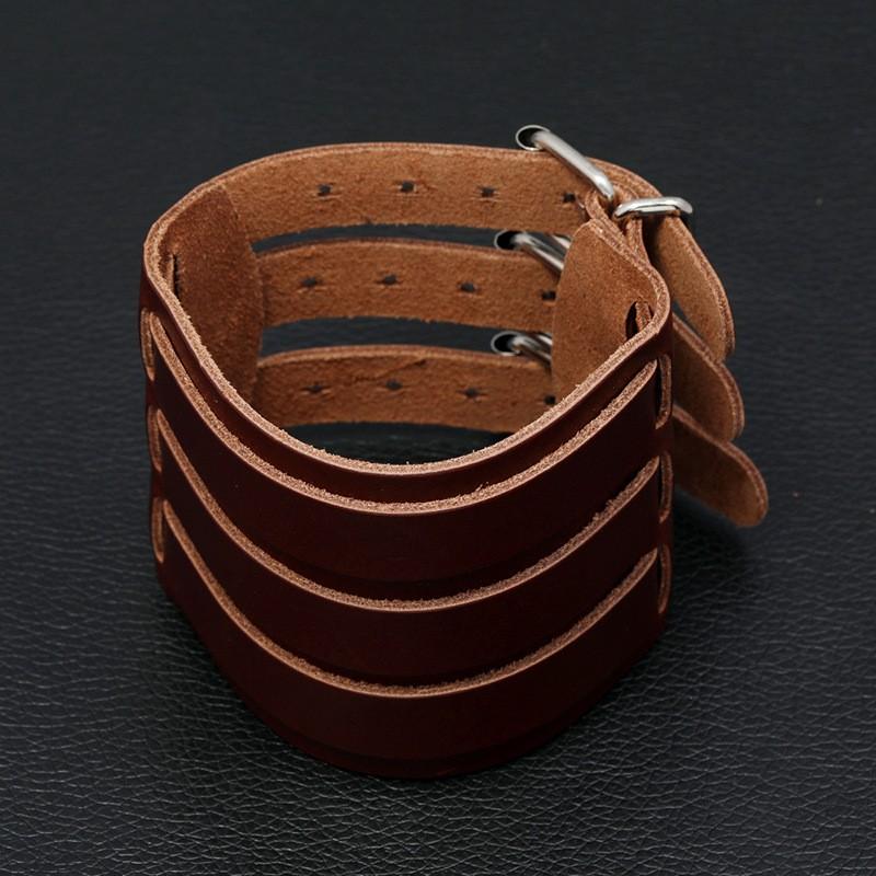 Mens Leather Biker Bracelet Punk Style Geometric Handmade Adjustable Wristband Motorcycle Riding Gear