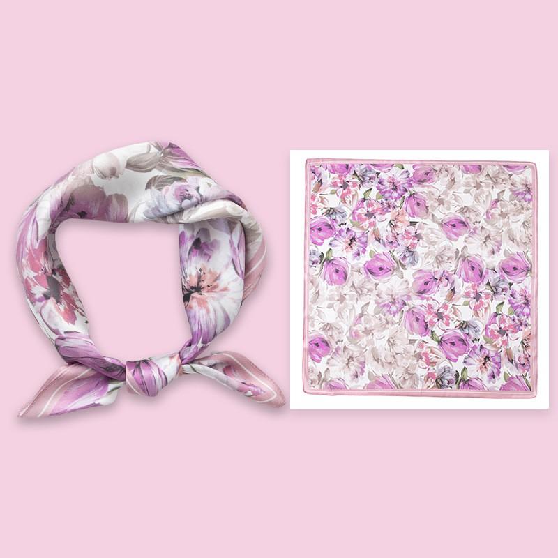 Elegant Silk Scarf Women 53x53cm Pure Mulberry Square Neck Floral Print Lightweight Accessory