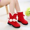 Girls Winter Snow Boots Fleece Lining Round Toe Striped Pattern Zipper Closure Ankle High PVC Sole Fabric Insole Random Style Pink Black Red