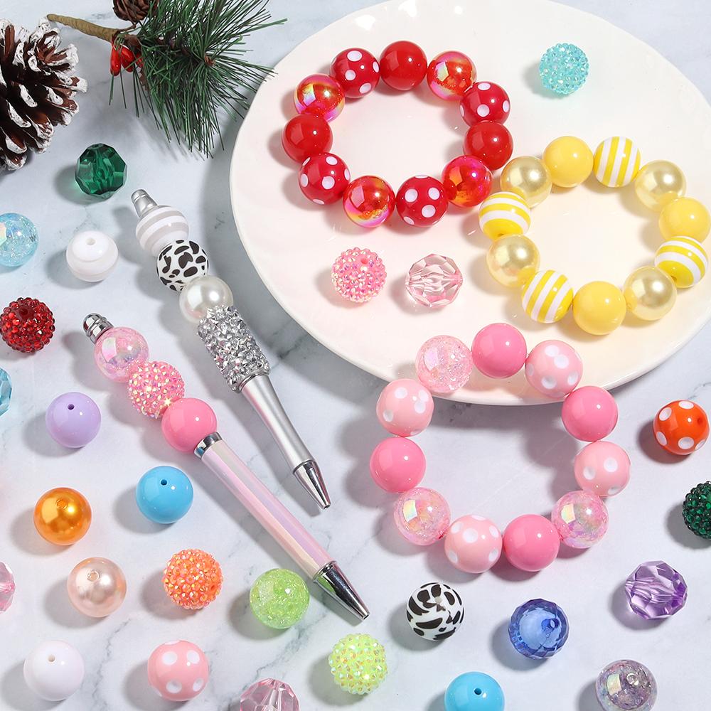 12pcs/lot Candy Color Beads 20mm Mixed Rhinestone Loose Beads For Jewelry Making DIY Bracelet Earrings Pens KeyChain Accessories
