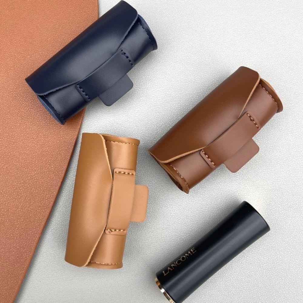 PU Leather Lipstick Storage Bag Protective with Lid Mini Lipstick Cover Portable Solid Color Seal Organizer Cosmetics