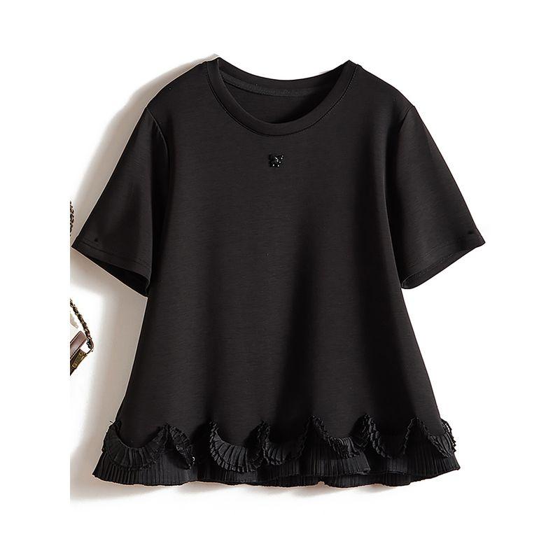 Mesh Flower Cluster Clothes! Penny-Level Elegance Women's Short-Sleeved Tencel Cotton Pullover round Neck T-shirt 2025 Summer Hot Tops