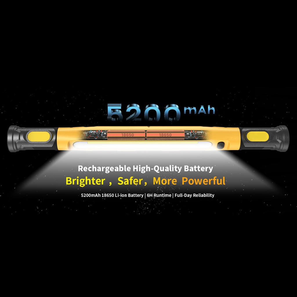 Super Bright Magnetic Work Light Built-in 5200mAh Rechargeable Battery Underhood Work Lamp Bar For Car Repair Outdoor Lighting