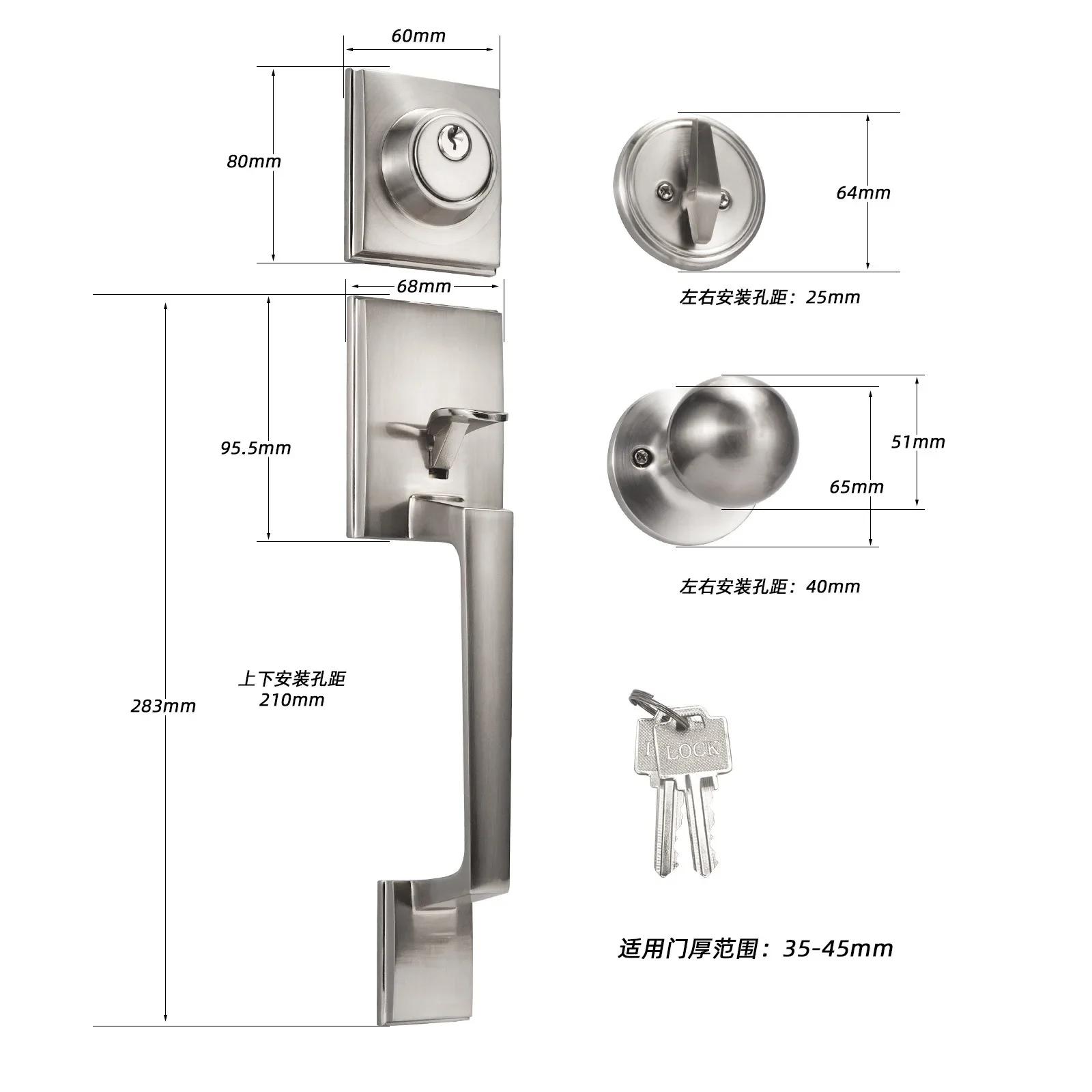 

European Double Door Entry Lock ANSI Zinc Alloy Exterior Handle, Heavy Duty Pull for Main Gates/Villa Doors 60 or 70